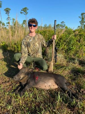 RJ with a nice sow this morning. 
 RJ is having the hog processed into some of o