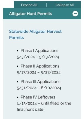 Alligator Application dates are as follows:
 Please contact us prior to applicat...