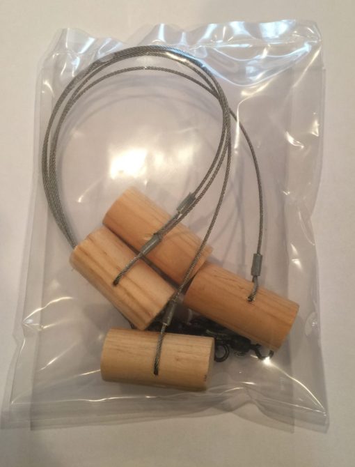 Wooden Pegs (4 per Pack) with 18" Stainless Cable Leader and Swi